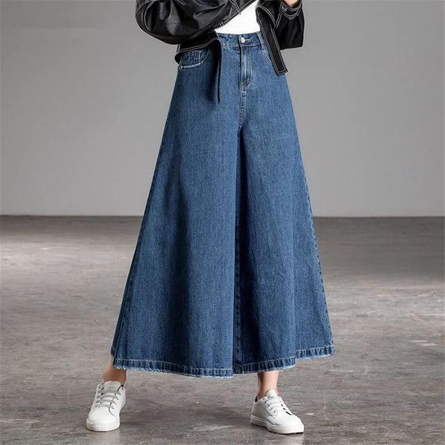 Frühlingsdamen, modische, lässige, hoch taillierte Jeans mit weitem Bein