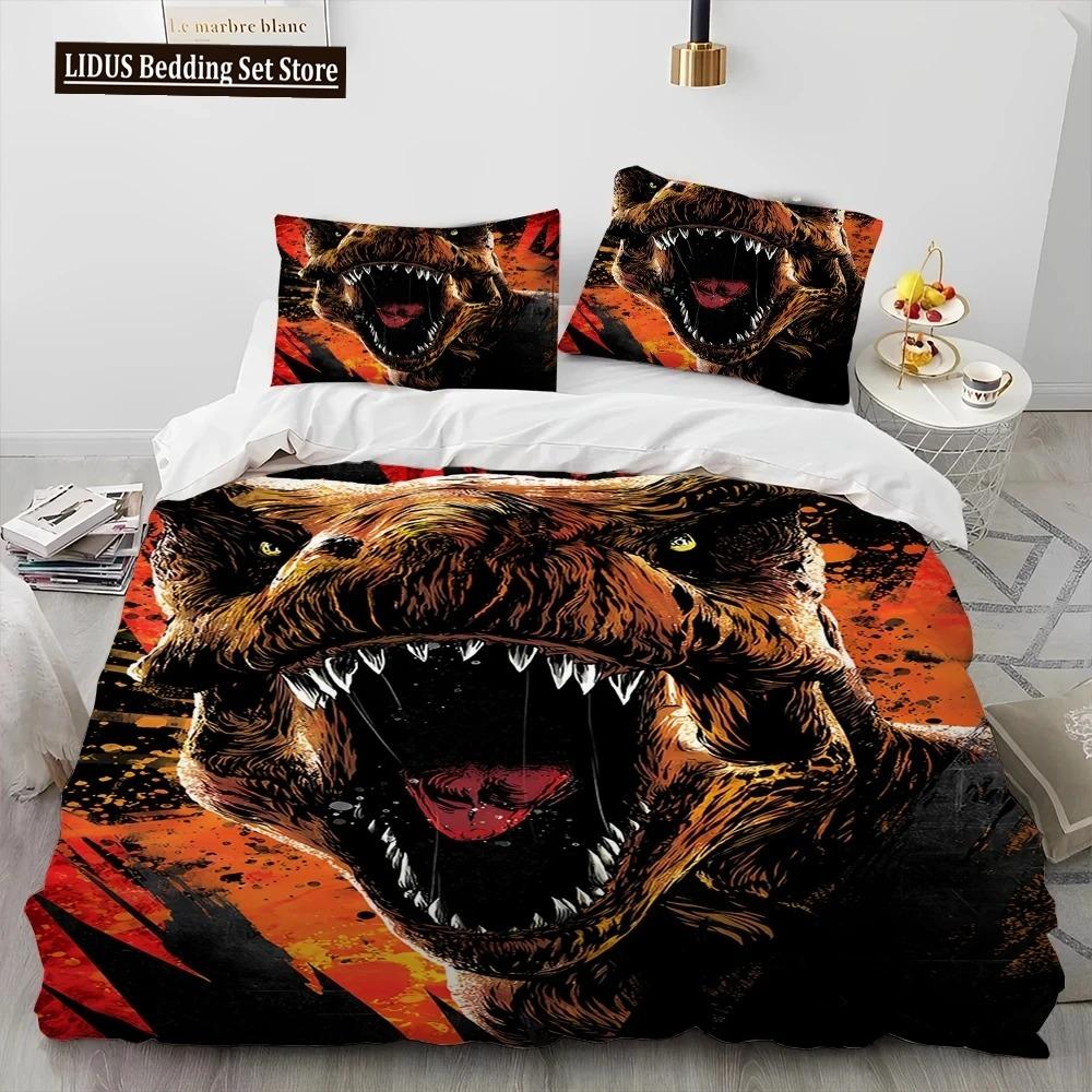 3D Cartoon Dinosaur Illusion Comforter Bedding Set,Duvet Cover Bed Set Quilt Cover Pillowcase,Queen Bedding Set For Boys Gift