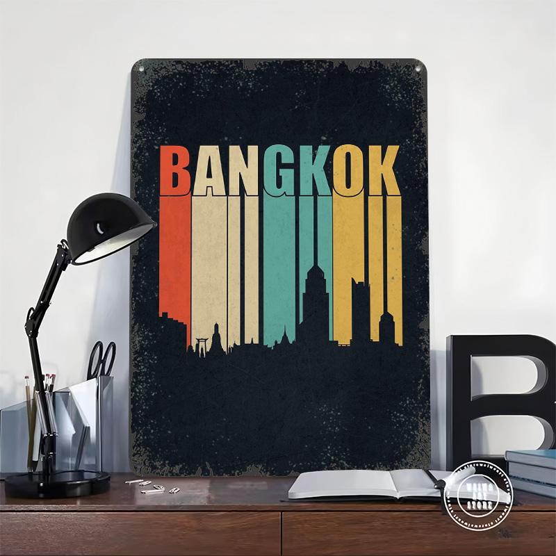 Bangkok Skyline Retro Metal Poster Customized Wall Art Retro Vintage Tinplate Signs for Decoration At Home Decorations Man Cave