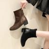 Leather Square Toe Elegant High Heels Winter Modern Boots Zipper Concise Luxury Runway Classics Ins Ankle Boots