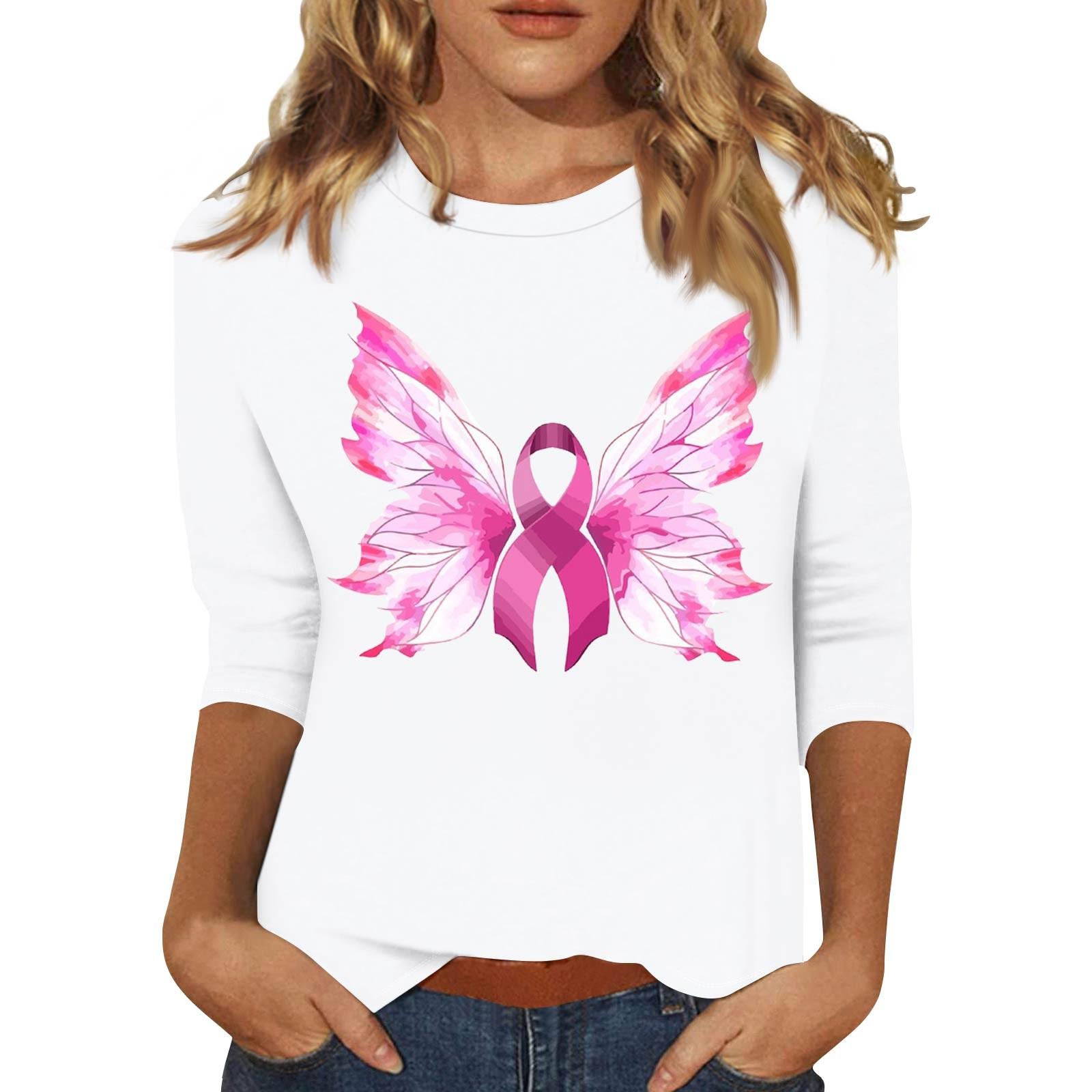 

Жіноча модна повсякденна футболка з принтом і круглим вирізом з рукавами сім чвертей XL білий