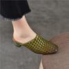 Handmade Woven Genuine Leather Outdoor Mid Heeled Slippers Retro Commuter Women's Shoes