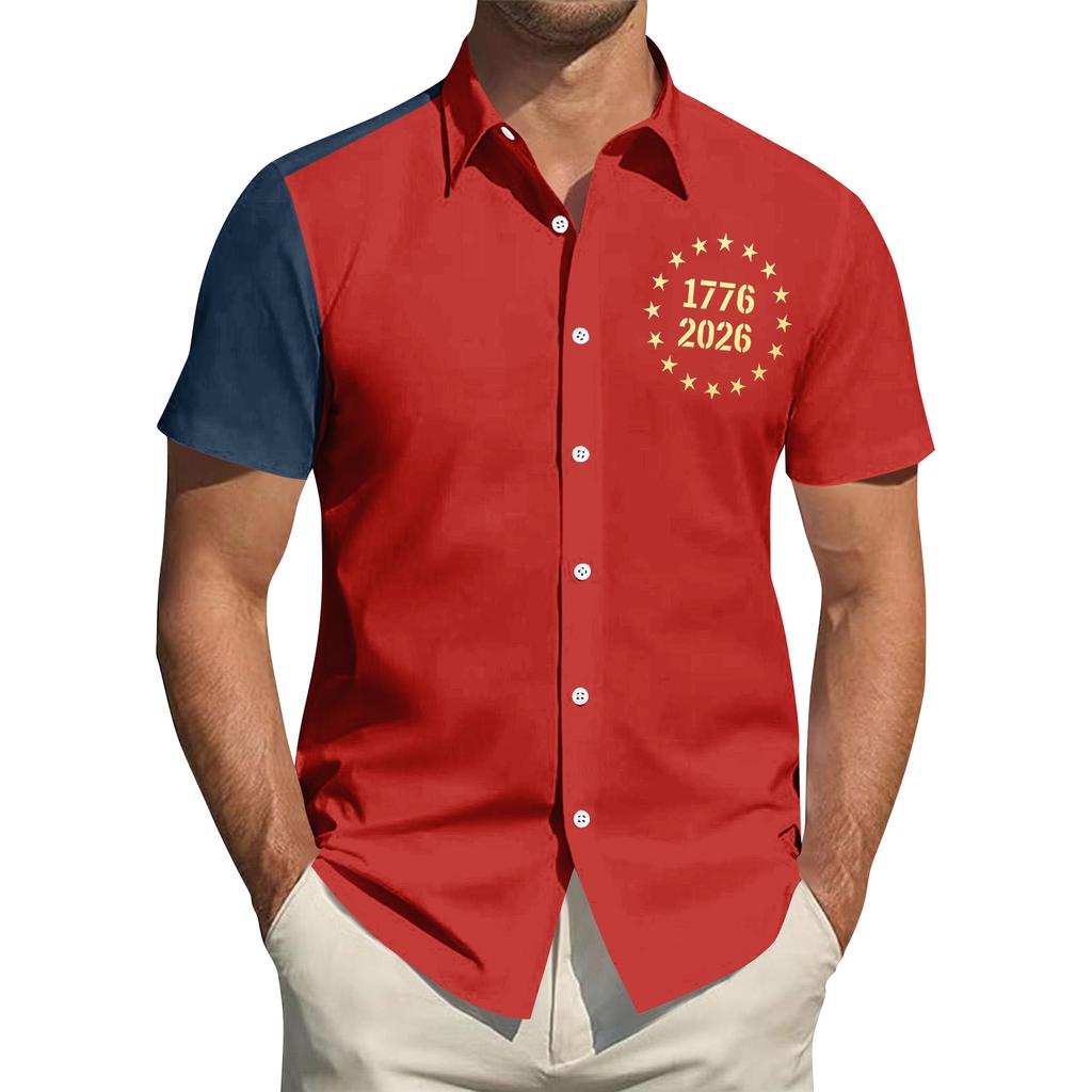 Men's Independence Day Printed Collared Top Men's Casual Sports Short-Sleeve Shirt