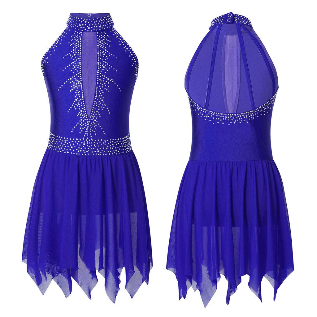 Figure Skating Dress for Girls Shiny Rhinestone Ice Skating Dress Ballet Dance Leotard Dress for Competition Costume