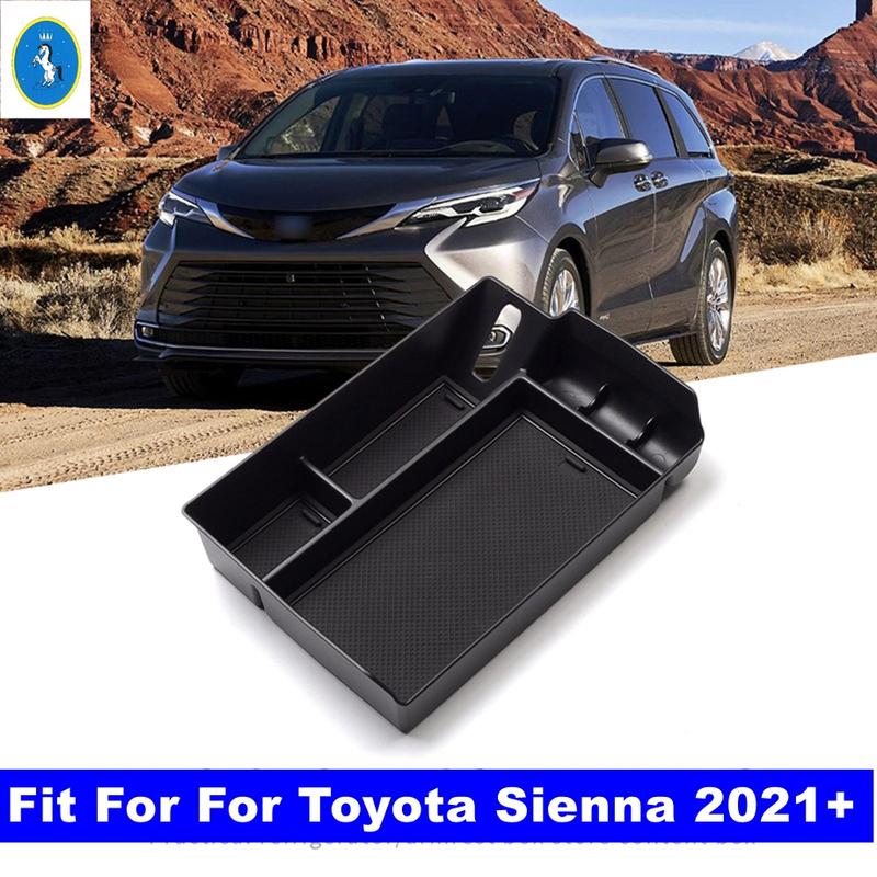 For Toyota Sienna  - 2025 Black Style Car Center Armrest Secondary Storage Pallet Tray Container Box Accessories Cover