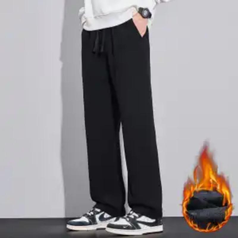 

New Autumn and Winter Twill Knitted Pants Casual Drape Straight Fashion Loose Versatile L чёрный