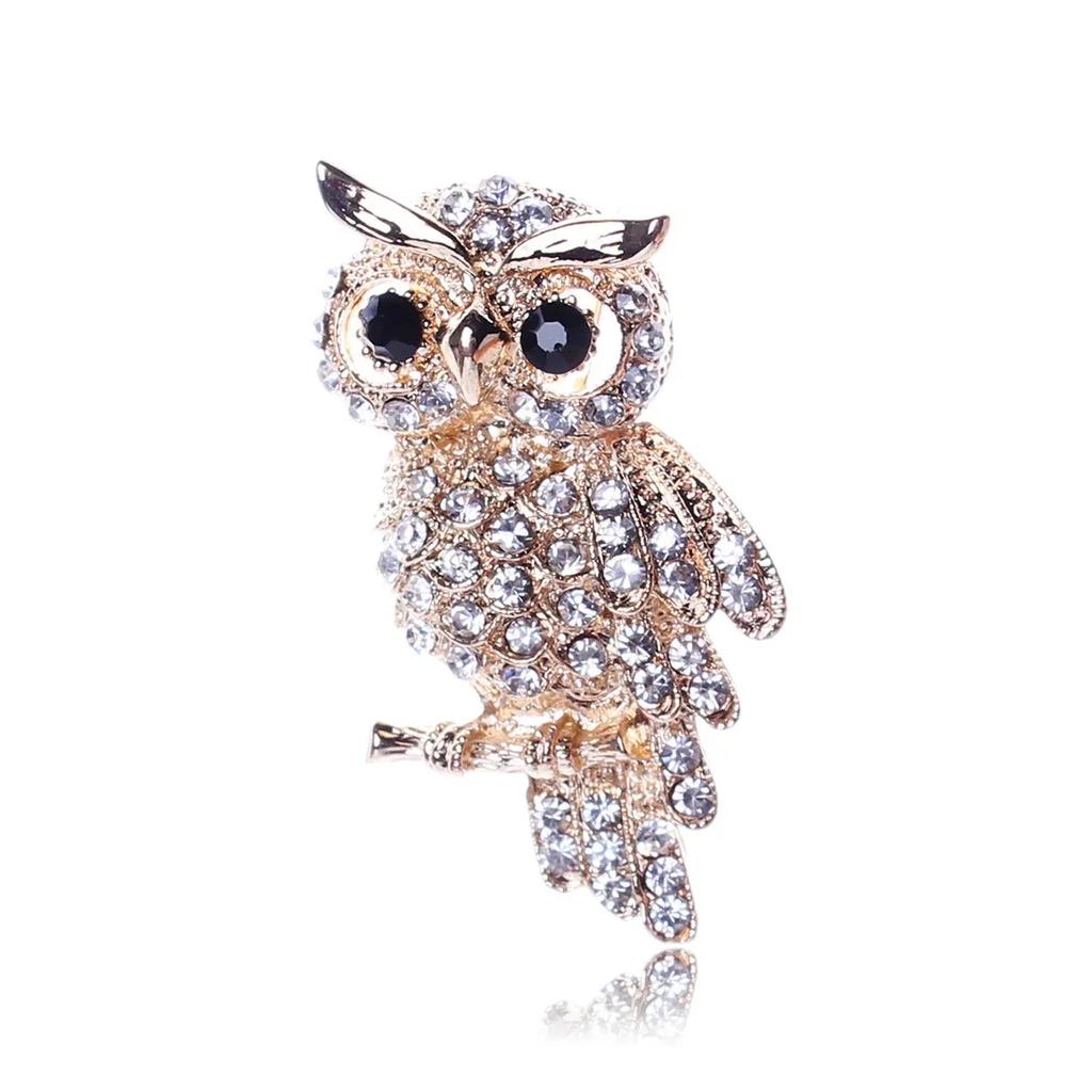 Creative Design Cartoon Owl Couple Broochs for Women Men Charm Full of Crystal Animal Pins Wedding Bride Jewelry Accessory Gift