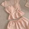 French Sweet Pink V-neck Lace with Chest Pad Pajamas Women's Summer Pure Desire Wind Short-sleeved Shorts Loungewear Set