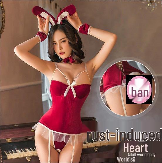 Sexy Weihnachts-Häschen Dessous-Set: Verlockung Strümpfe & Durchsichtiges Rollenspiel-Outfit