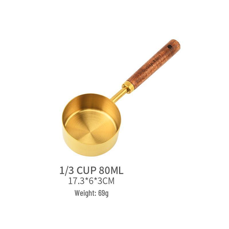 Gold-Plated Stainless Steel Measuring Cups & Spoons Set with Acacia Wood Handles – 8 Pieces