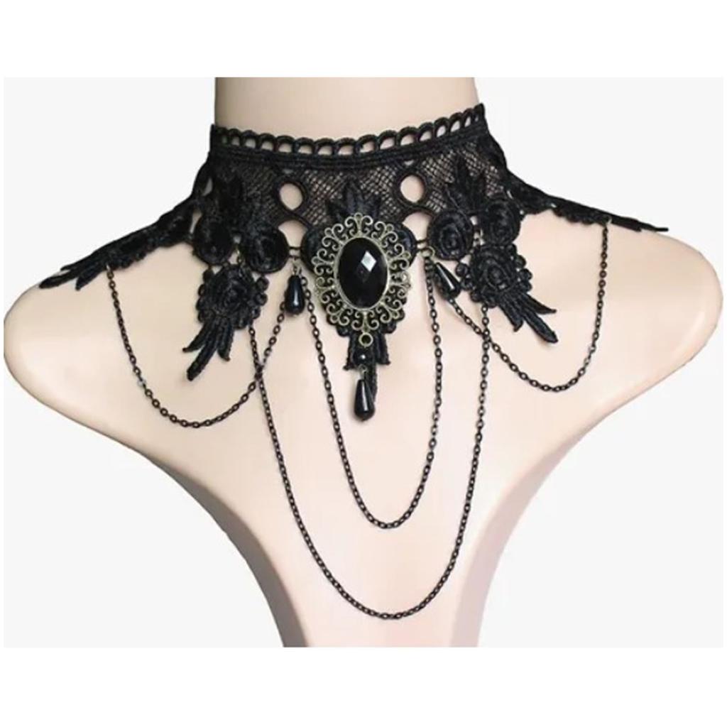 Gothic Lace Choker Black Retro Gothic Punk Style Necklace for Women Girls for Halloween Decorations Party Accessory