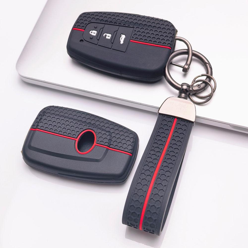 Siliconen Auto Sleutelhoesje met Bijpassende Sleutelhanger is exclusief ontworpen voor Toyota-modellen met, Past op Toyota-modellen Camry Corolla RAV4 Prius