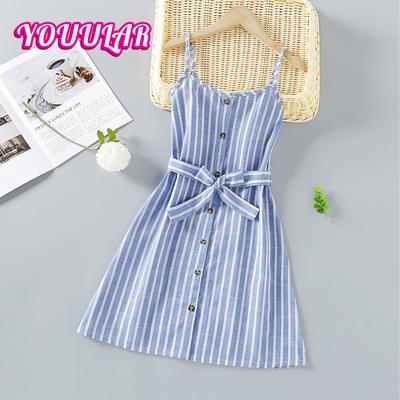 Sommer Neue Mädchen Gestreiften Kleid Einreiher Ärmelloses Hosenträger Kleid kinder Kleidung