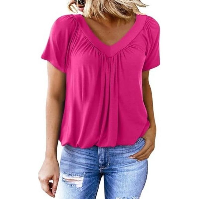 Personalized V-neck Raglan Sleeve Pleated Casual Daily Home T-shirt