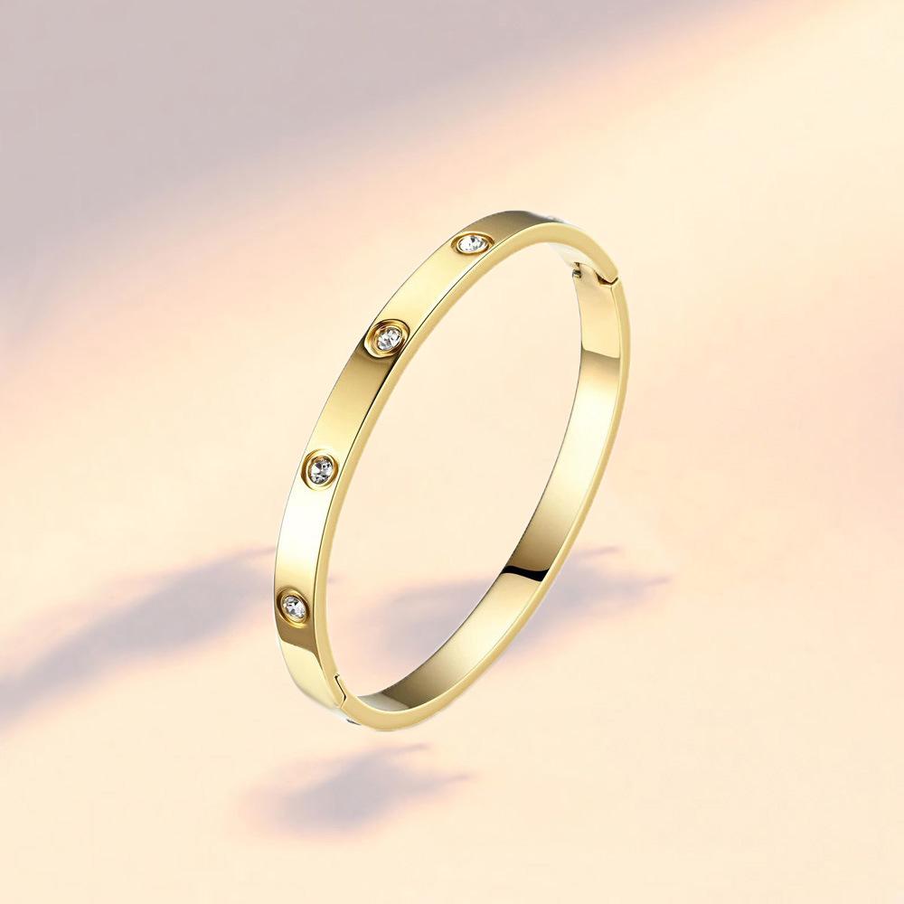 Rose Gold Bamboo Joint Titanium Steel Bangle - Luxurious, Non-fading, Diamond-studded, Waterproof Women's Bracelet.