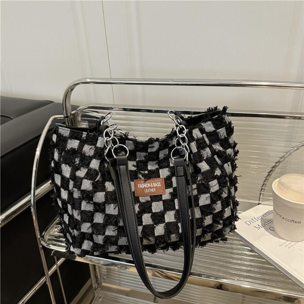 Plaid Women's Tote Bag Beggar Style Commuting Bags Korean Denim Shoulder Bags Ladies