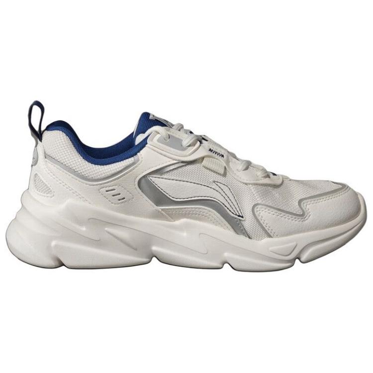 Li Ning Sports Series Fashion Trend Non-Slip Wear-Resistant Breathable Low-Top Casual Shoes Men Casual Shoes White Silver AGCU565-1
