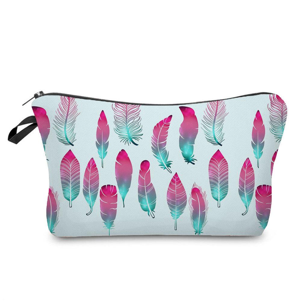 Women Feather Print Cosmetic Bag Toiletries Organize Travel Storage Case  6375