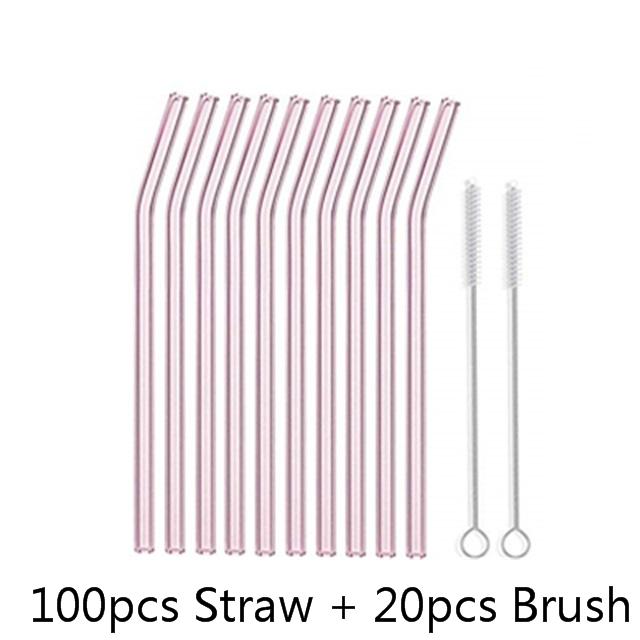 100Pcs Reusable Drinking Glass Straws 20cmx8 mm For Smoothies, Tea, Juice --10Pack With 20Pcs Cleaning Brush Barware