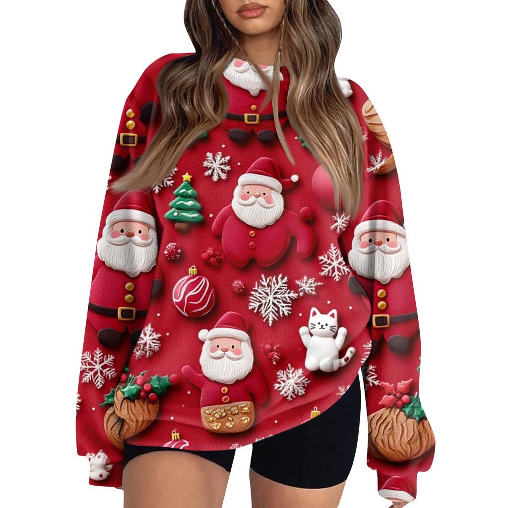 Women's Fleece Hoodie Long-Sleeve Round  Neck Casual Comfortable Loose-Fit Lightweight Women's Hoodie