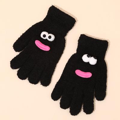 1 Paar Dames Koraal Fleece Handschoenen Cartoon Ogen Worst Monden Vijfvingerige Thermische Handschoenen Buiten Fietsen Koud Weer Winter Warm Dikke Handschoenen