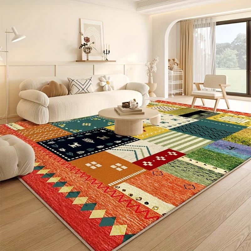 Bohemian Style Living Room Carpet Colorful Stripes Bedroom Rugs Easy Care Luxury Decorative Rugs Washable Large Size Carpets