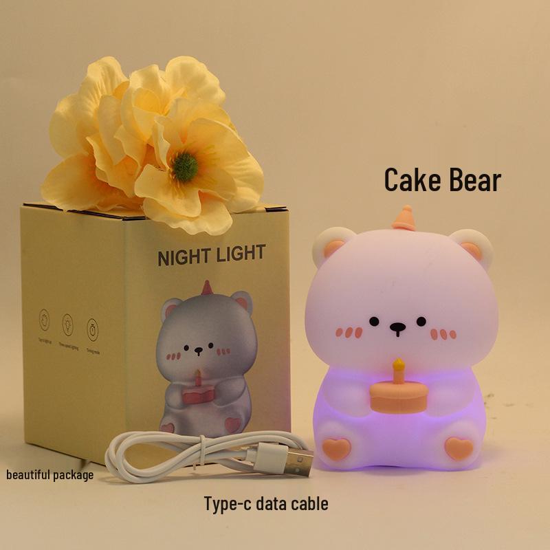 Silikonowa Lampka Nocna Mały Miś - Dotknij, aby Włączyć do Sypialni Dziecięcej lub Karmienia Piersią, Ochrona Oczu, Nastrojowe Światło Przyłóżkowe