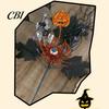 Matte Black Maple Leaves Branch Halloween Artificial Stem, Glitter Fake Twig with Pumpkin, Eyeball, Multi-branch Bouquet for Party, Indoor Table