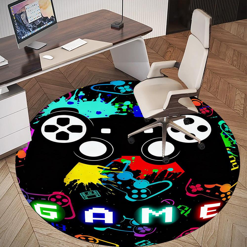 1PC Gamepad Gaming Round Chair mat Area Rug - Non-Slip, Floor Mat for Office, Bedroom, and Indoor Decor -Gift D1127209