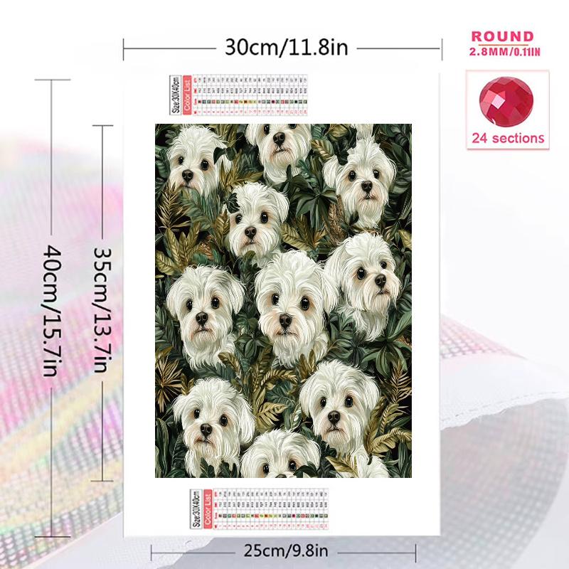 Maltese Pattern 3pcs 100% Round Full Drill 5D DIY Diamond Painting Embroidery Cross Stitch Rhinestone Décor