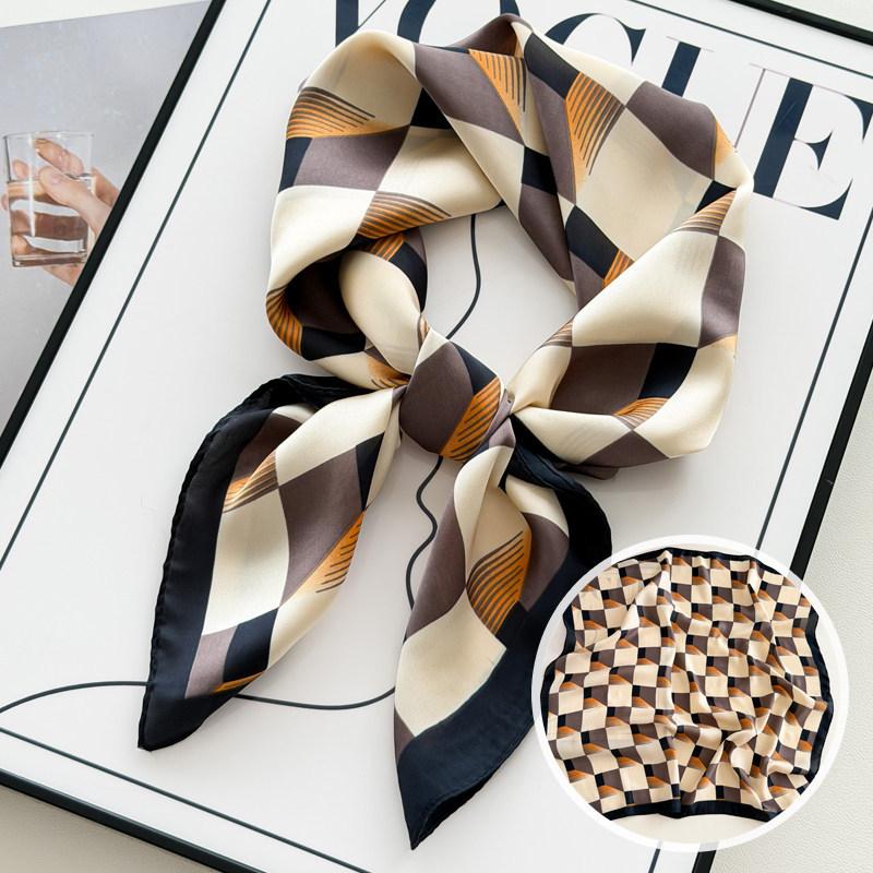 European and American leopard print temperament silk scarf light luxury striped scarf women s small square scarf 70cm simulated silk foreign style