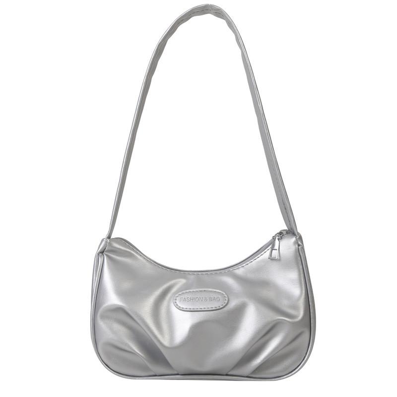 Borsa a Spalla da Donna Argentata con Materiale PU Pieghettato per Uso Quotidiano Casual