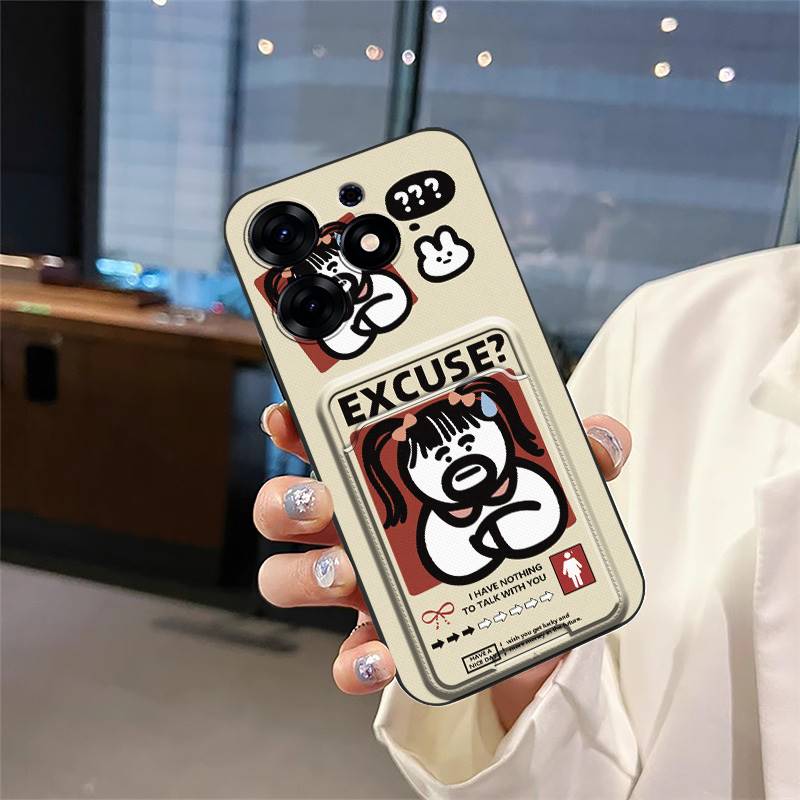 Card Slot Anti-knock Phone Case For Tecno Spark 10 Pro/Ki7 Cartoon TPU Card Sleeve Fashion Design Dirt-resistant Cute