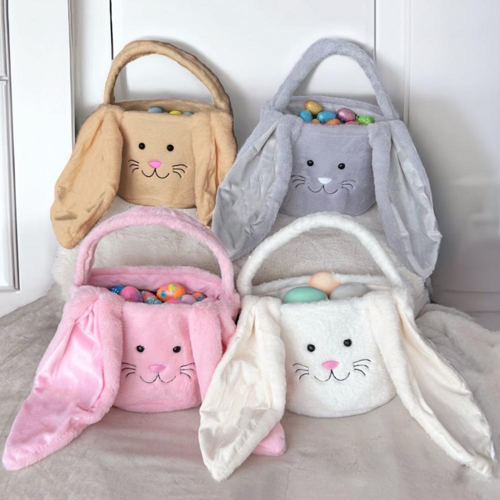 Koszyk z Zajączkiem Wielkanocnym Sezonowy Mały Futrzany Elegancki Zajączek do Eksponowania z Puszystym Uchem Twarz Zajączka Wielkanocnego Wiaderko Prezent dla Dzieci Torba na Smakołyki