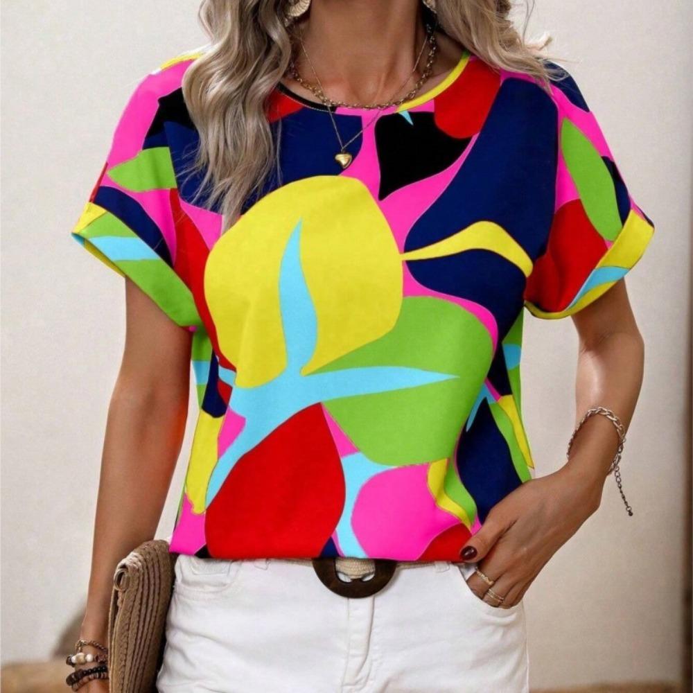 3D printed women s T-shirt - Trendy streetwear for summer fashion. Casual short-sleeved T-shirt, blouse, women s clothing. XL