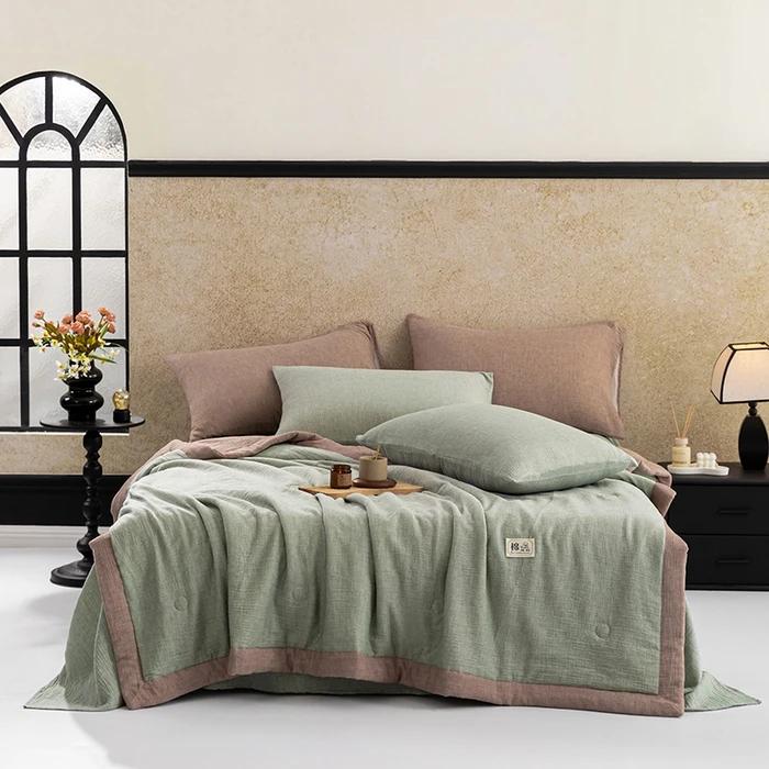 Solid Color Cotton Bubble Double-layer Yarn Summer Quilt Soybean Summer Quilt Four-piece Summer Cool Air Conditioner Quilt