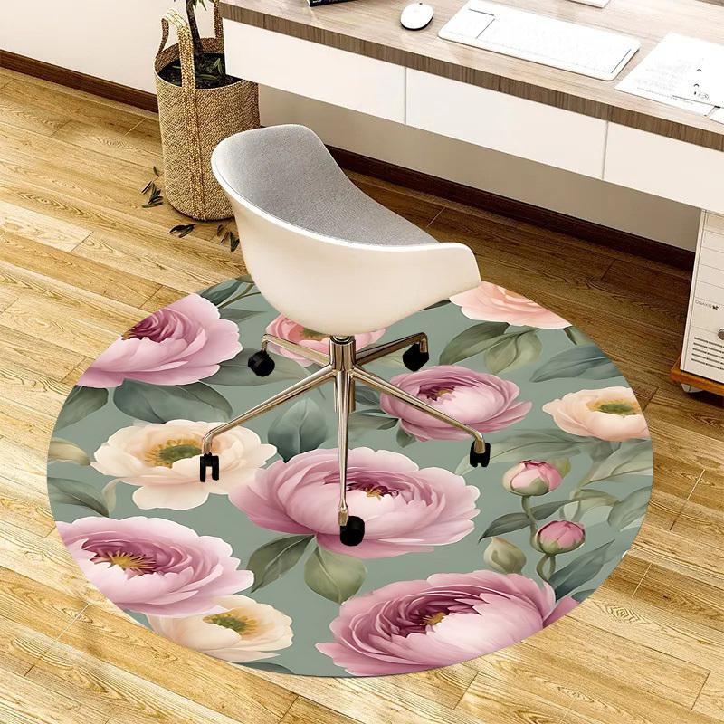 1PC Floral Pattern Non-Slip Floor Round carpet, Office, family, bedroom, Large Area Rug Indoor Rugs, Durable Polyester-Z0420