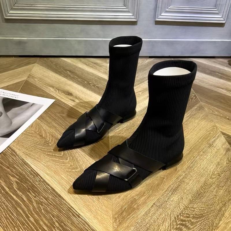 Damskie modne buty na niskim obcasie Jesień Nowe szpiczaste elastyczna tkanina oddychające i wygodne botki