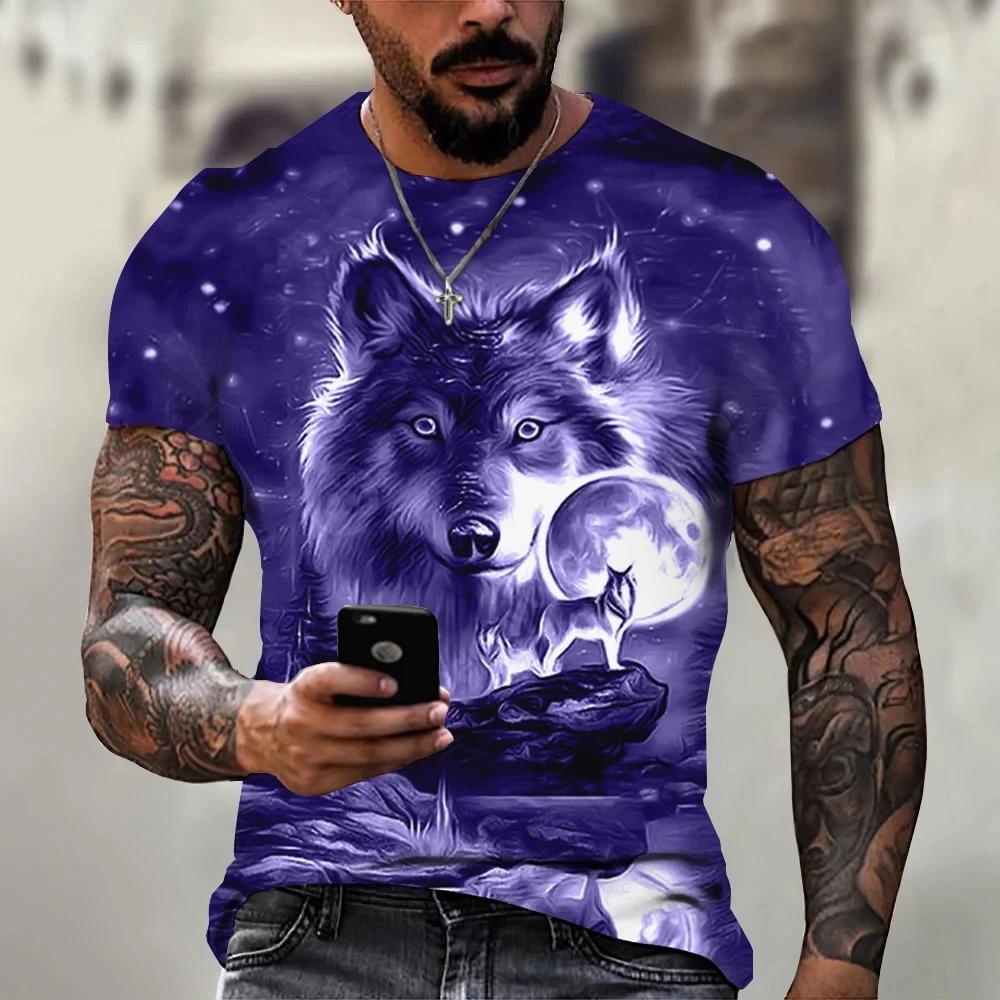 2025 Wolf Men Animal Print Short Sleeve Top 3D Casual Street Vintage