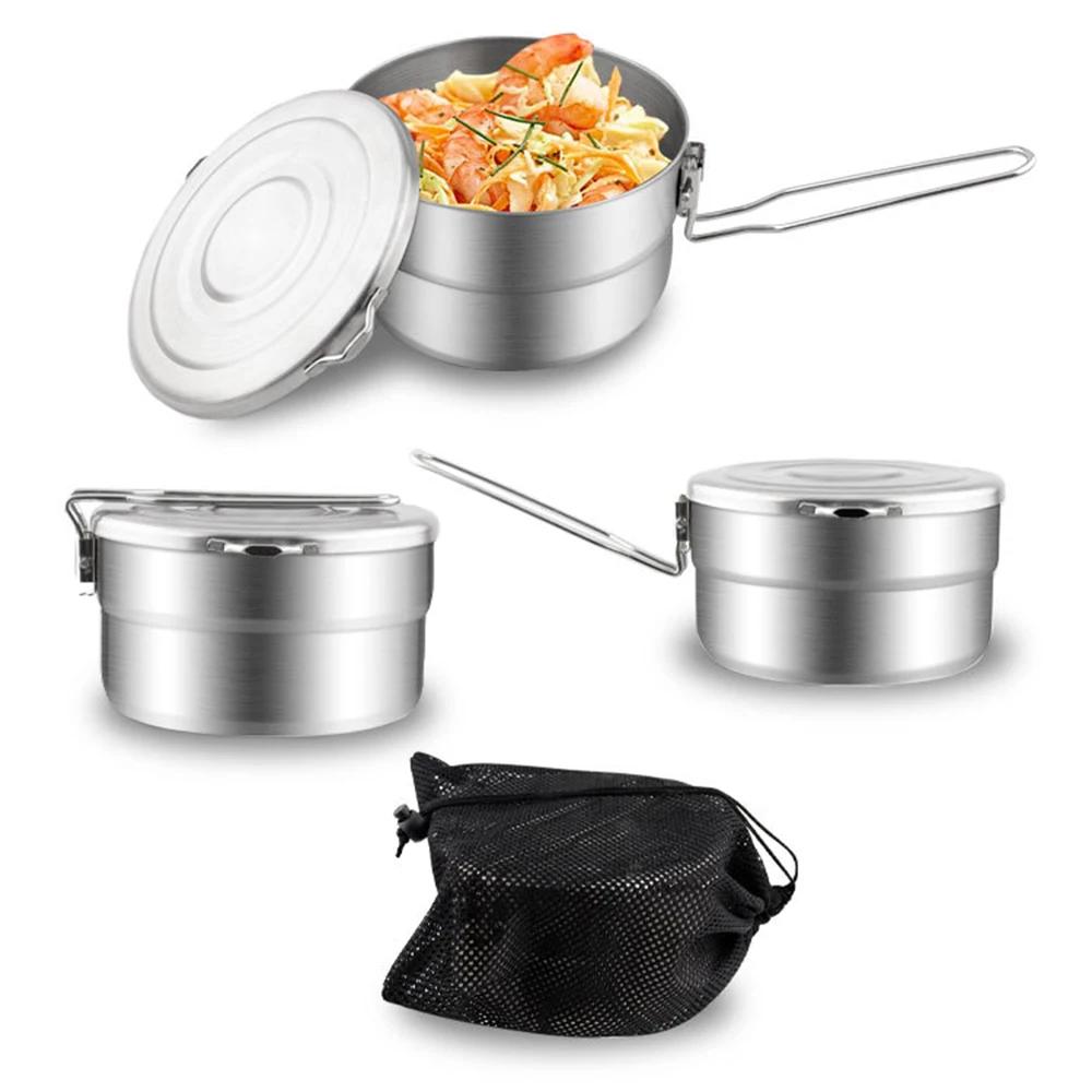 1.5L Stainless Steel Lunch Case with Storage Bag Camping Pot for Outdoor Camping Backpacking Hikiing Fishing