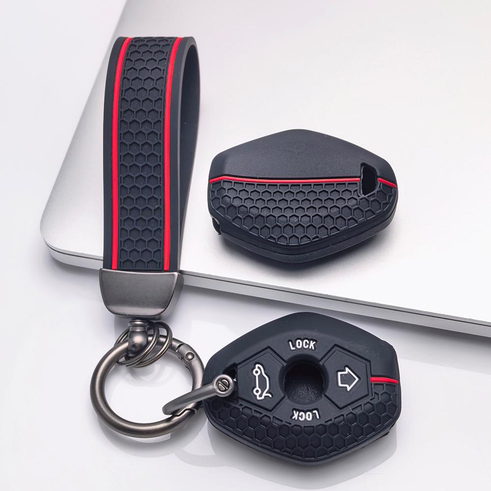 Key Fob Cover for BMW E46 with Keychain Silicone Stand Key Cover with Keychain Car Key Case Accessory Shell Anti-Scratch Surface Shockproof Structure