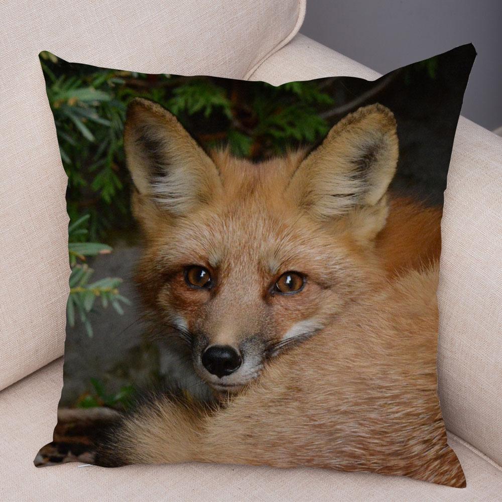 Cute Wild Fox Printed Pillow Case Decor Lovely Animal Pillowcase 45*45cm Soft Short Plush Cushion Covers for Sofa Home Car