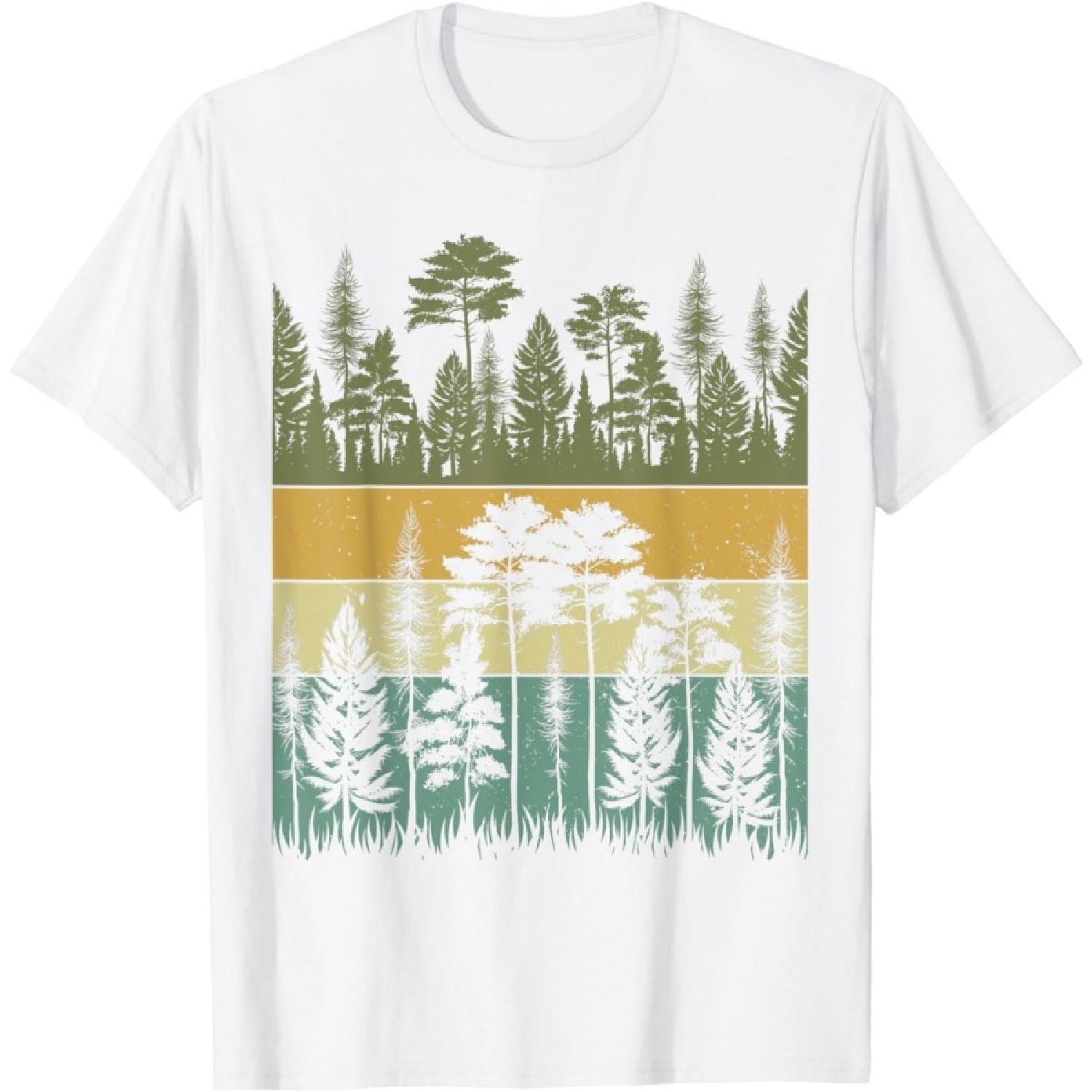 CekoCk Retro Forest Trees Outdoors Nature Women Men Vintage Graphic T-Shirt S