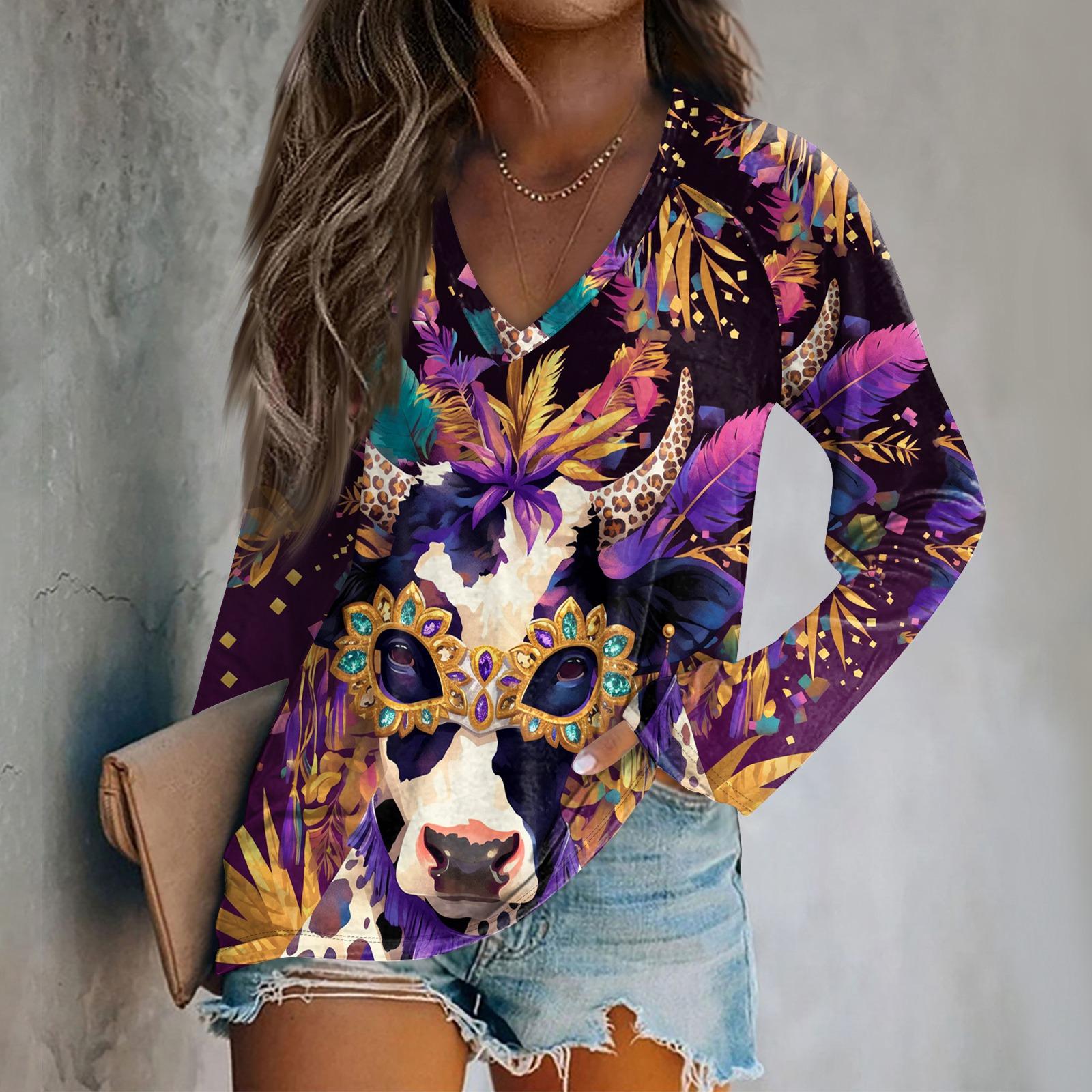 Ladies  Carnival Printed Fashion Shoulder Long Sleeve T-shirt Casual Top L чёрный