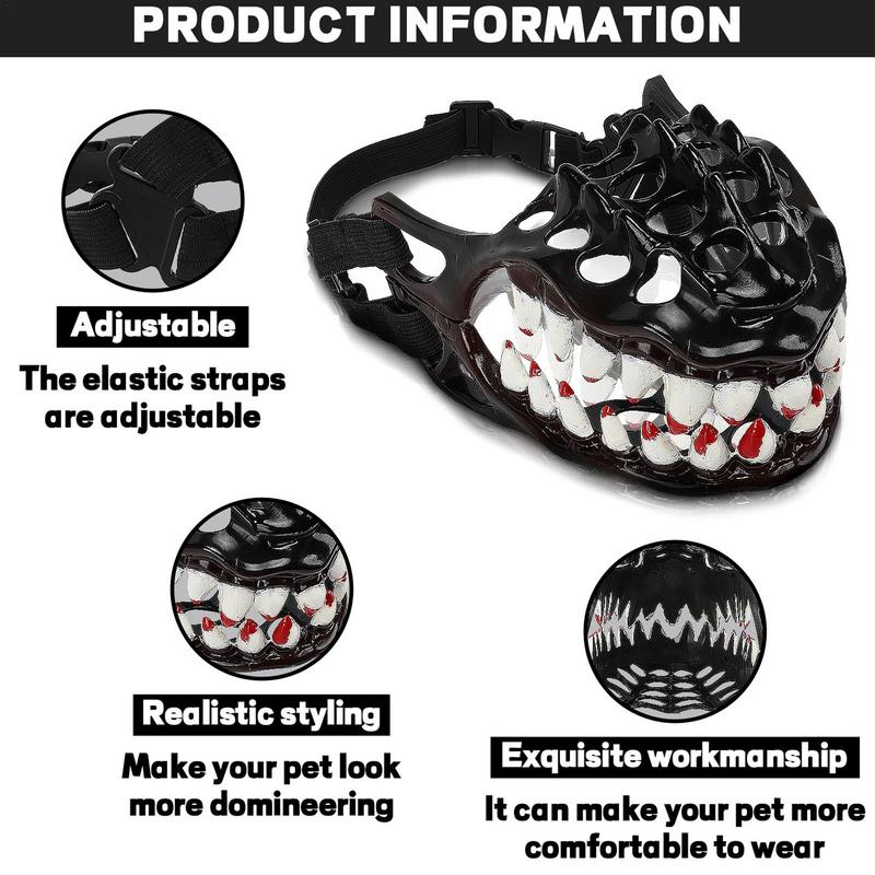 Halloween Dog Muzzle Spooky Prop Creepy Dog Costume with Large Teeth Hilarious Dog Muzzle Anti-Bite Werewolf Dog Muzzle