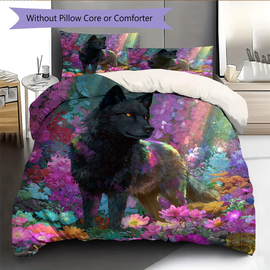 Floral wolf  Pattern Bedding Quilt Set Quilt Cover Pillowcase Home Decoration  Gift (1 * duvet cover + 2 * pillowcase, without core)