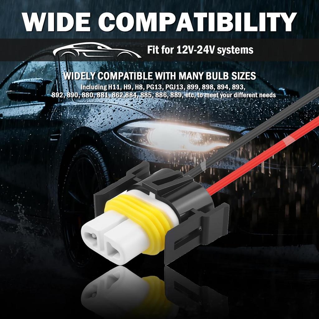 H11 H8 Headlight Connector Plug,2PCS Waterproof Pigtail Harness | Replacement for Fog Light Connector Plug/Headlight Sockets,Wide Fit