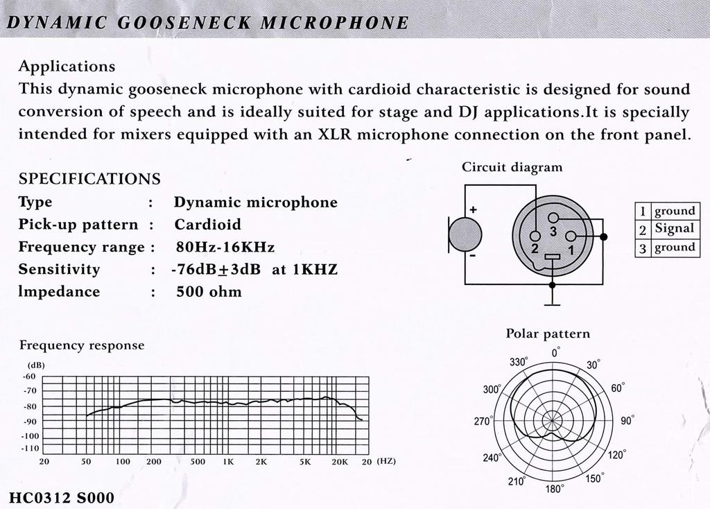 YOGA Gooseneck Length 450mm GM-312S Microphone, Dynamic, Unidirectional,