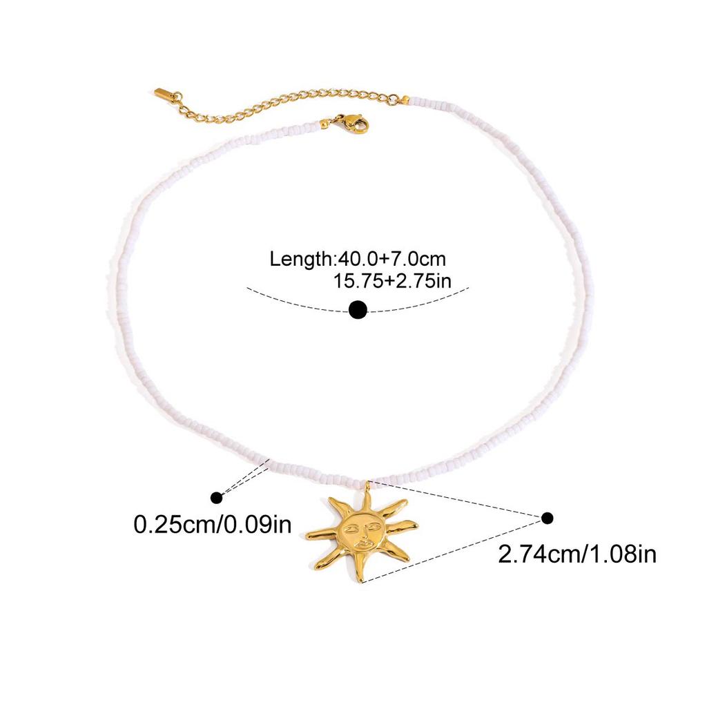  Beach Ocean Vacation Style 18K Gold Color Stainless Steel Pendant Necklace Natural Stone Bead Necklace Women