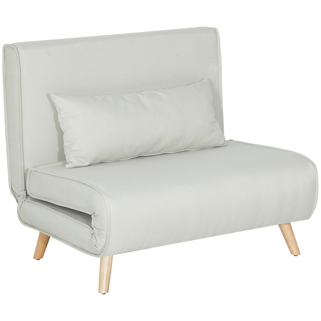 Single Sofa Bed Adjustable Backrest Lounger Nordic Scandinavian 25D Foam Home Linen-Imitation Rubberwood Cream White 94 x 78 x 80 cm